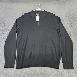 H&M Sweater Mens Large Black Slim Fit Quarter Zip Collared Knit Pullover Casual